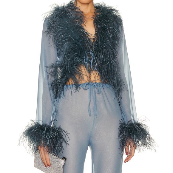 Oseree Blue Sheer Set with Feather Details - Picture 1 of 3